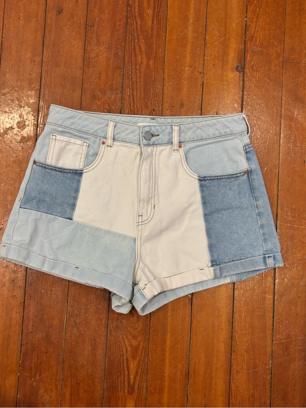 Pacsun Mom Shorts Size 30 Color Block Patchwork Denim High Rise Cuffed